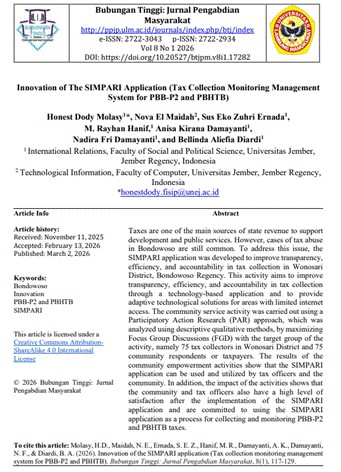 Innovation of The SIMPARI Application (Tax Collection Monitoring Management System for PBB-P2 and PBHTB)