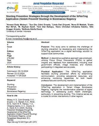 Stunting Prevention Strategies Through the Development of the SiPenTIng Application (Sistem Preventif Stunting) in Bondowoso Regency